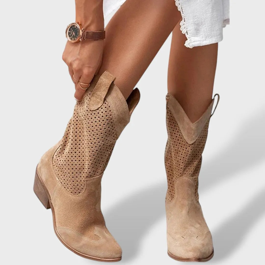 Botas de Mujer Elegantes Vaqueras con Tacón de Bloque