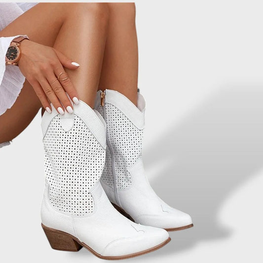 Botas de Mujer Elegantes Vaqueras con Tacón de Bloque