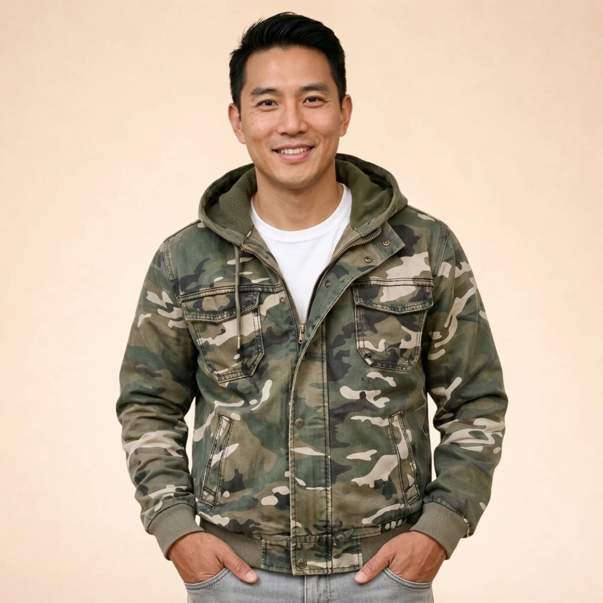 Chaqueta de Hombre Casual Militar con Capucha