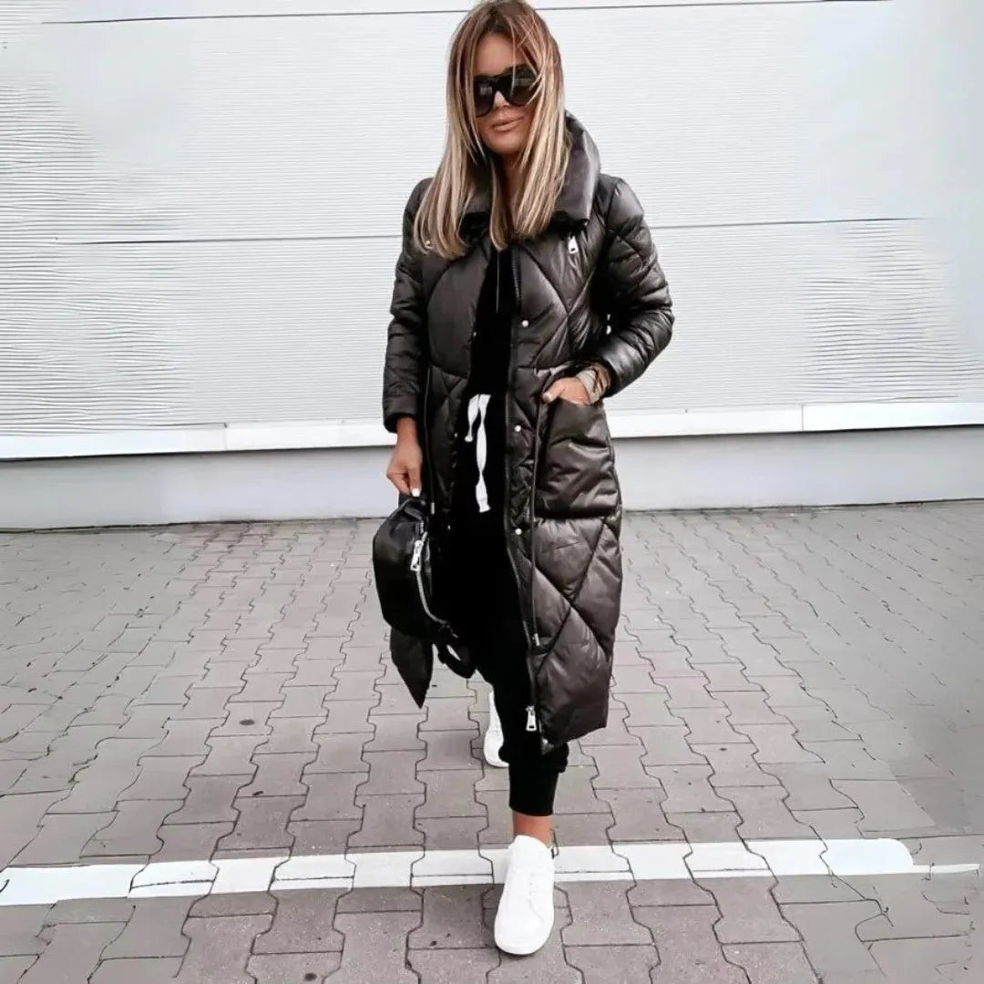 Chaqueta de Invierno de Mujer Acolchada Larga con Cierre de Cremallera