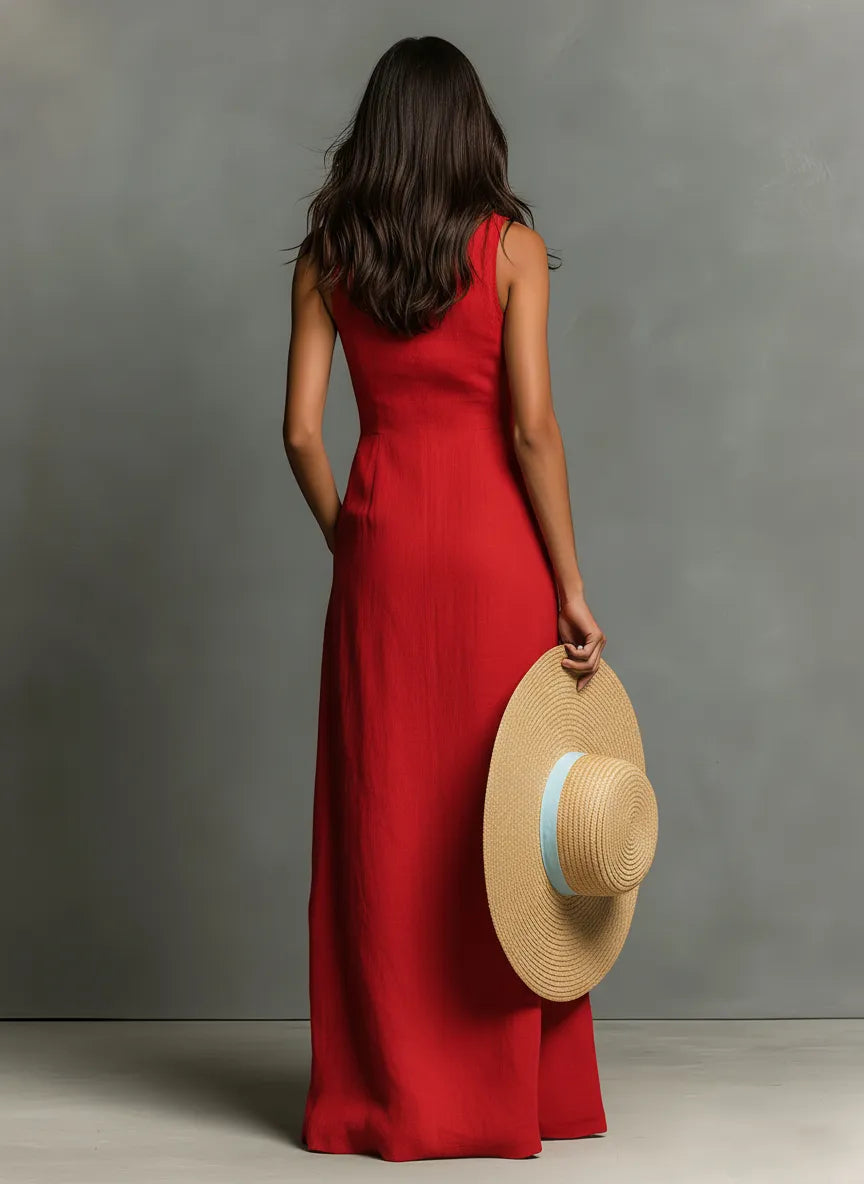 Vestido de Verano Largo Elegante Casual con Botones