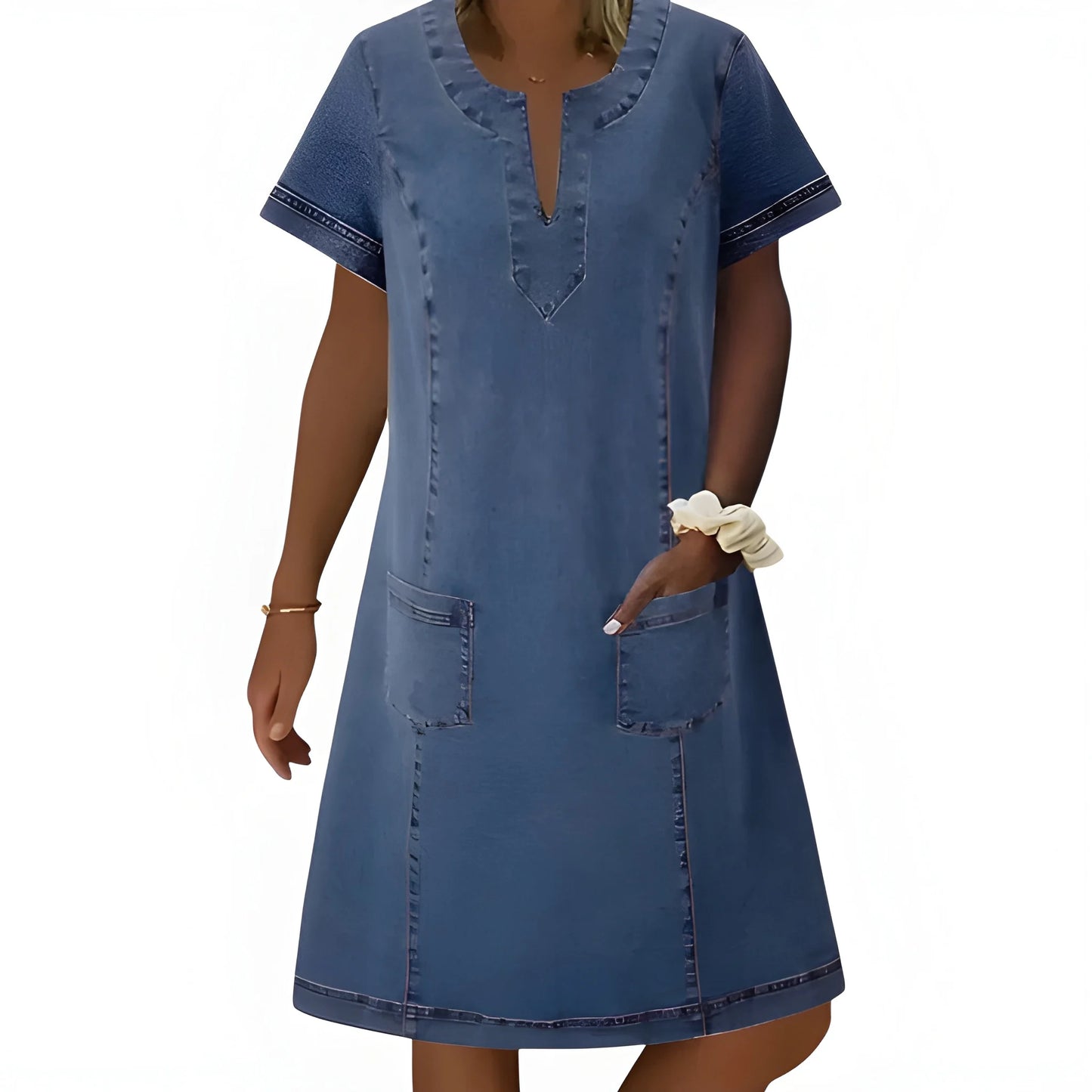 Vestido de Verano Midi Vaquero Casual con Manga Corta