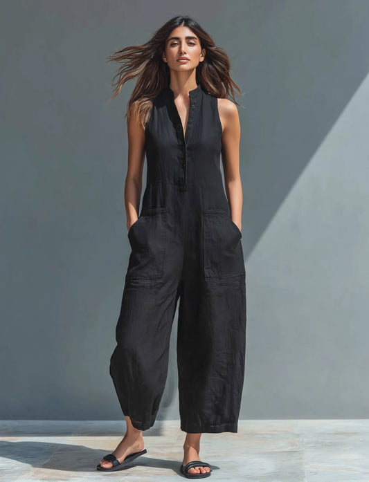 Mono de Mujer Casual Minimalista con Cuello Mao y Botones