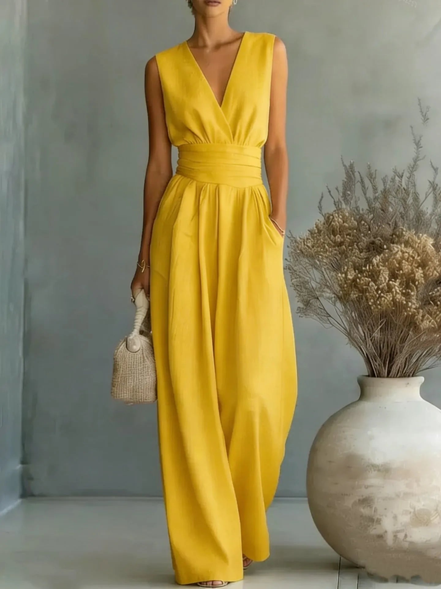 Mono de Mujer Elegante Fluido con Escote en V