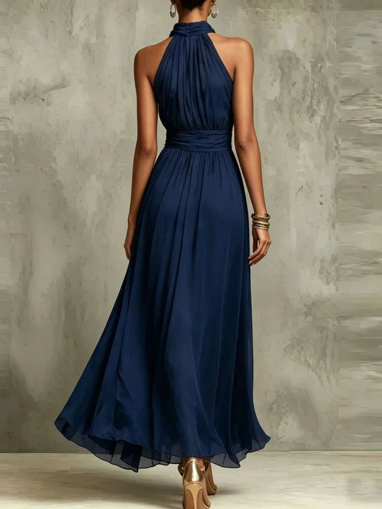 Vestido de Invitada de Boda Largo Elegante Fluido con Fruncido