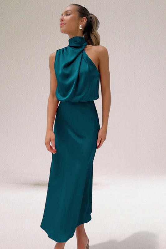 Vestido Invitada Boda Largo Elegante con Cuello Halter
