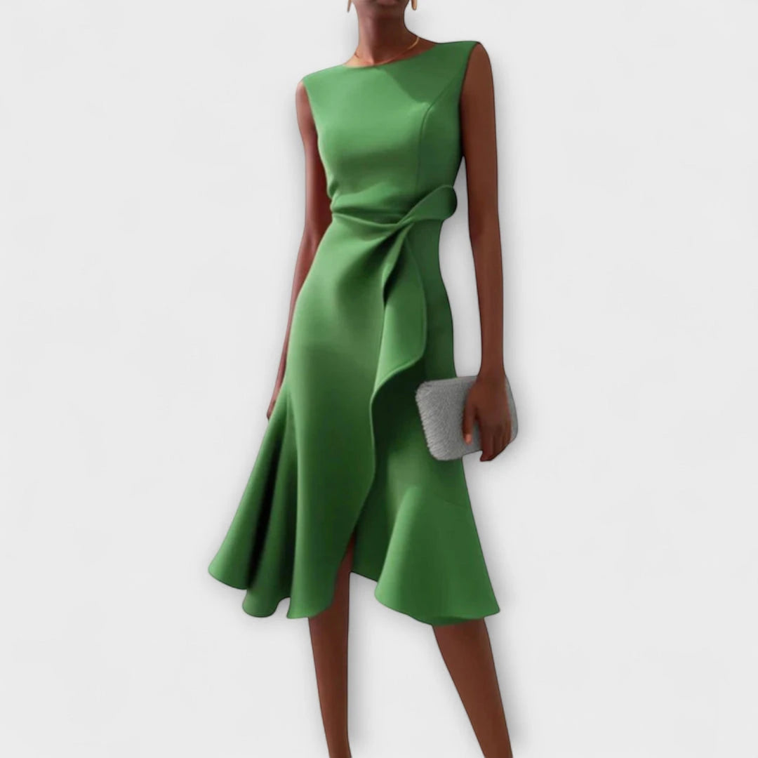 Vestido Invitada Boda Midi Elegante con Drapeado