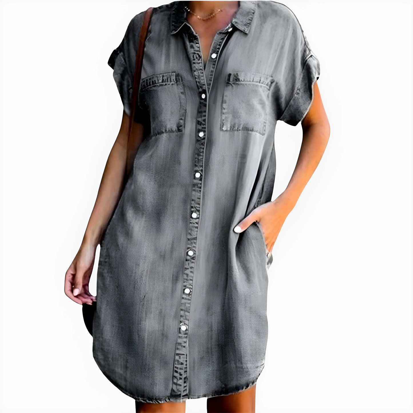 Vestido de Verano Corto Vaquero Casual con Botones