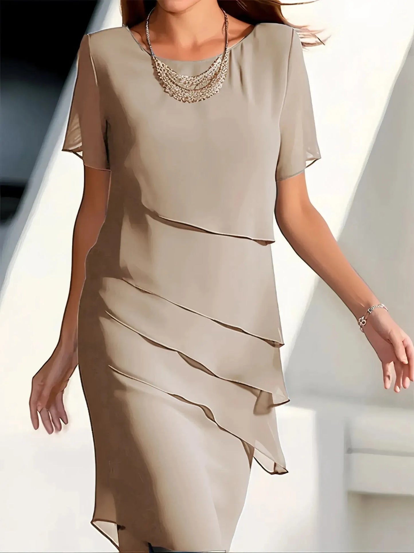 Vestido de Invitada De Boda Midi Elegante Casual con Capas