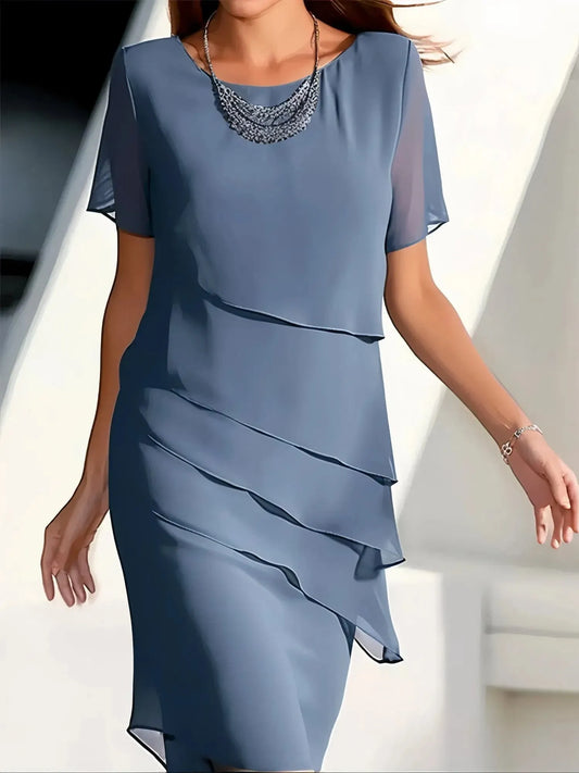 Vestido de Invitada De Boda Midi Elegante Casual con Capas