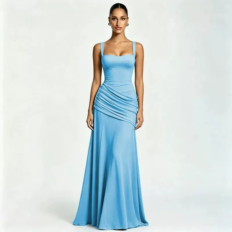 Estido de Invitada de Boda Largo Elegante Casual con Plisado