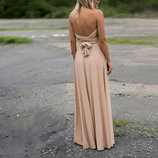 Vestido de Invitada de Boda Largo Elegante Casual con Espalda Descubierta