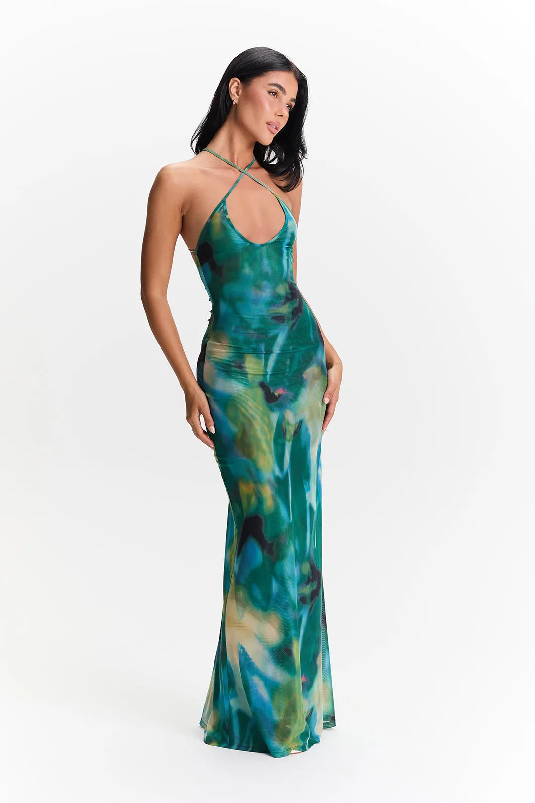 Vestido de Invitada de Boda Largo Elegante Estampado con Espalda Descubierta