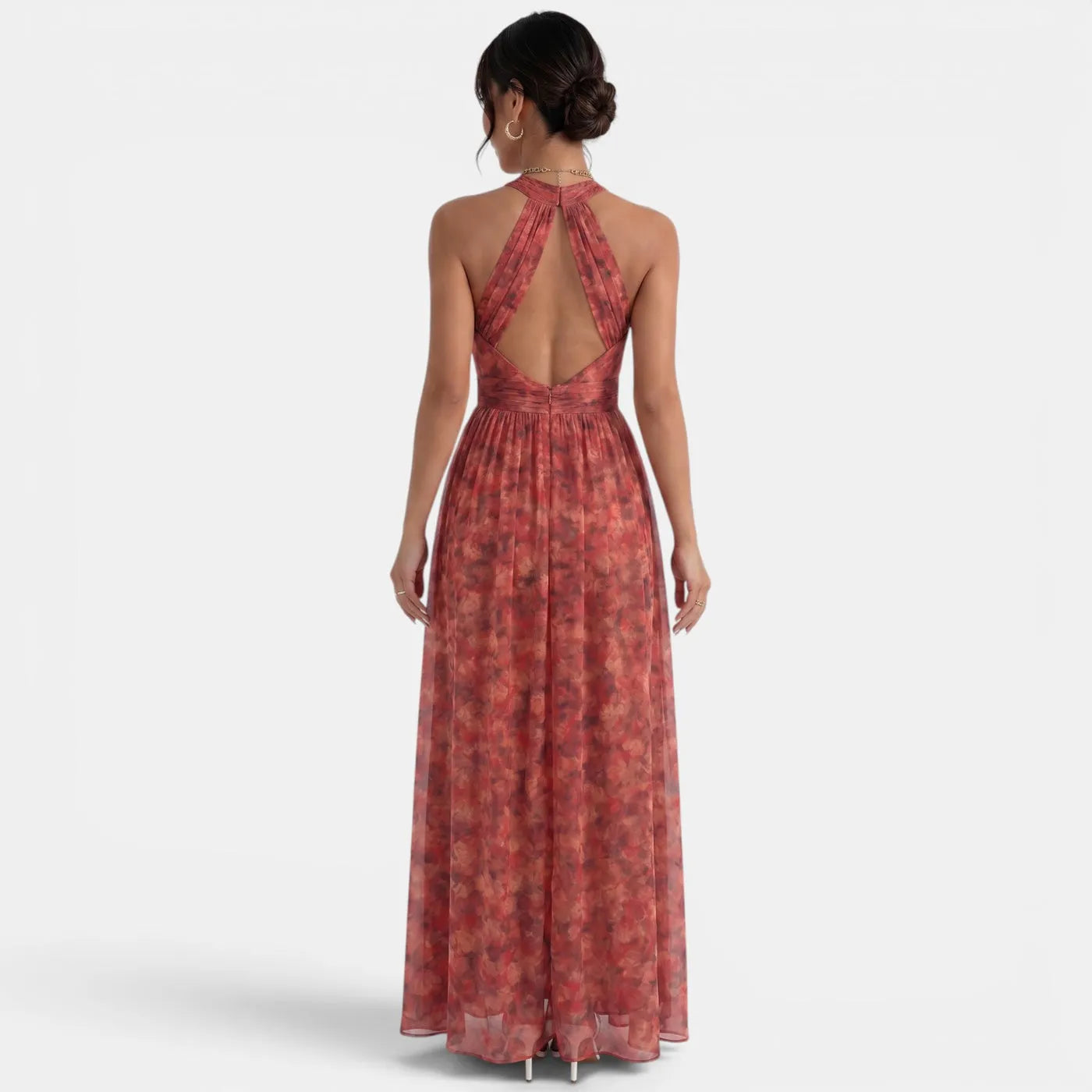 Vestido de Invitada de Boda Largo Elegante Flores con Cuello Halter