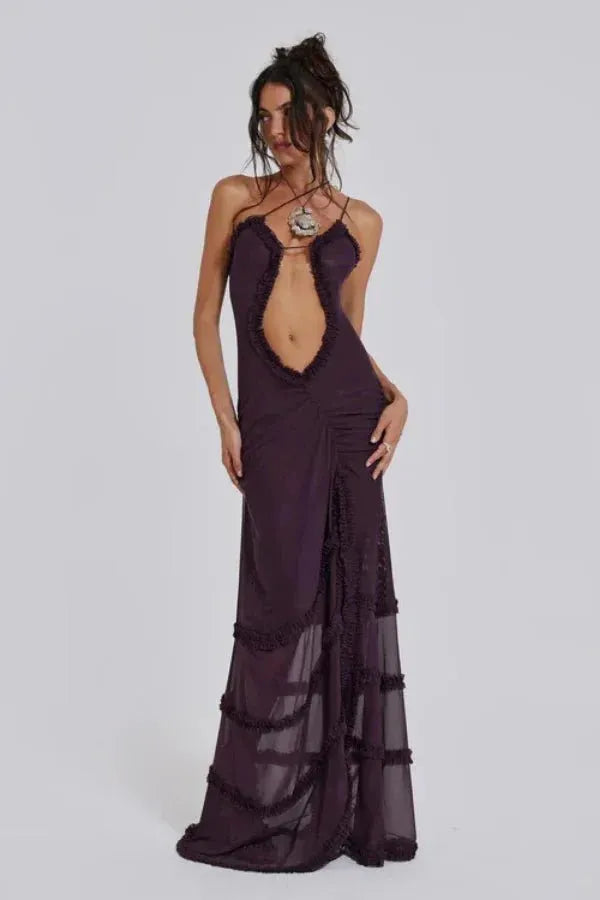 Vestido de Invitada de Boda Largo Elegante Fluido con Cut Out