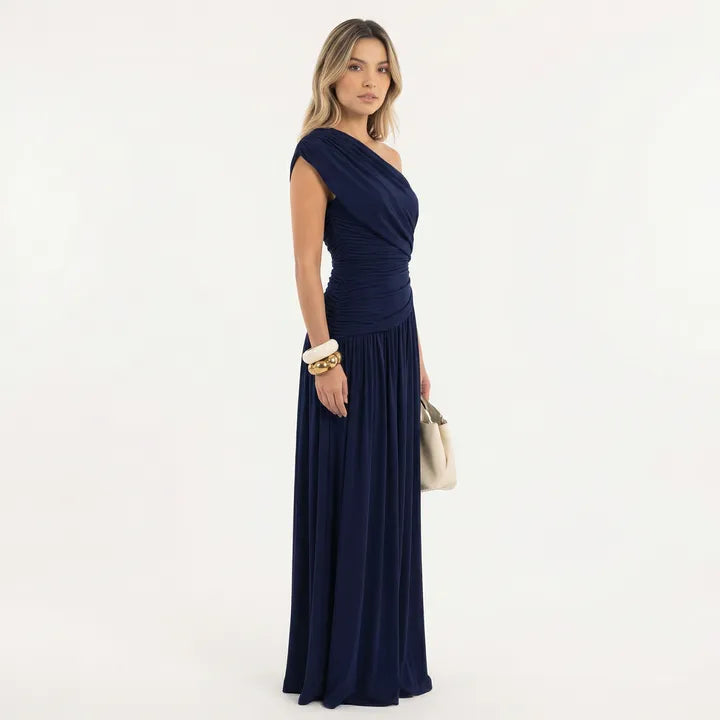 Vestido de Invitada de Boda Largo Elegante Fluido con Plisado
