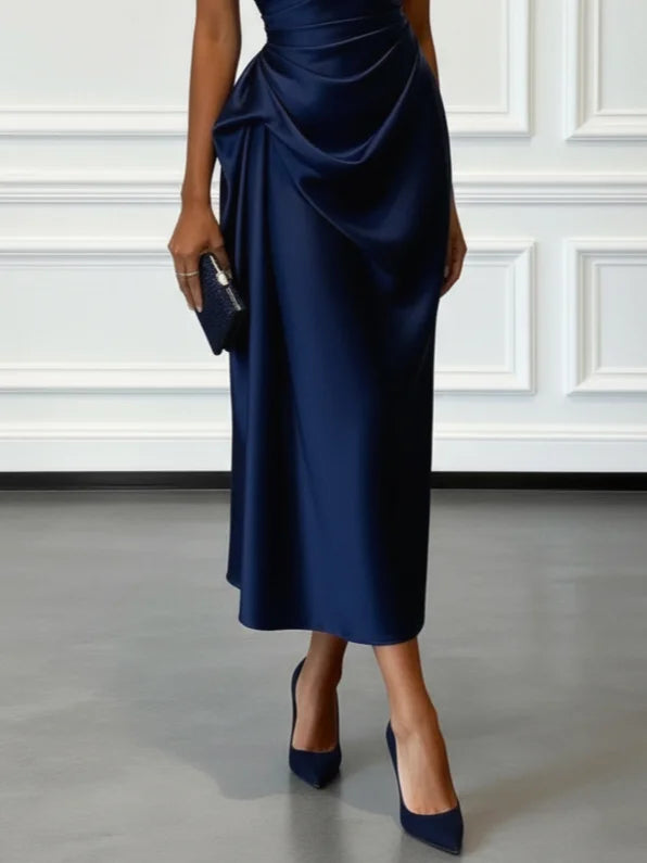 Vestido de Invitada de Boda Largo Elegante Hombro con Drapeado
