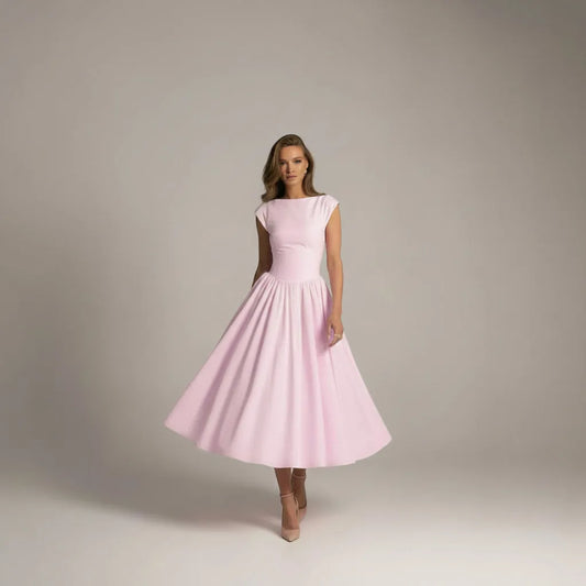 Vestido de Invitada de Boda Largo Elegante Línea A con Espalda Descubierta