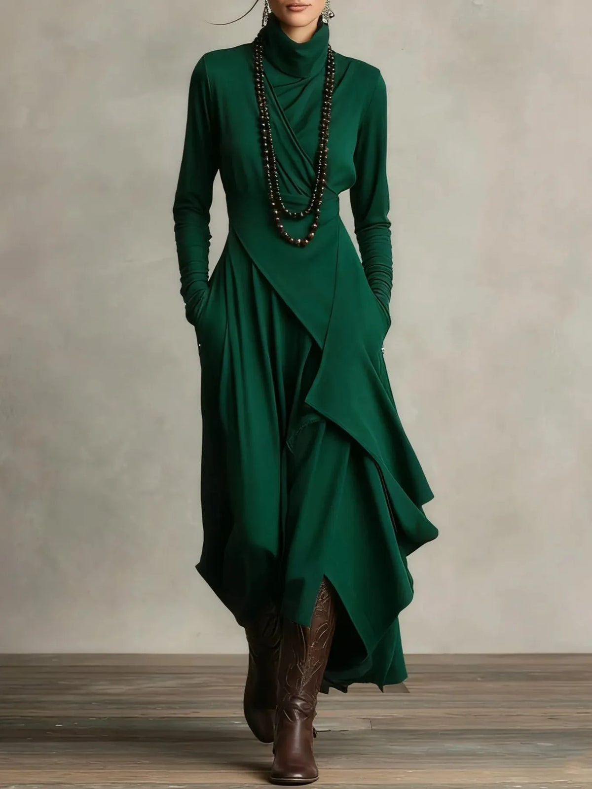 Vestido de Invitada de Boda Largo Elegante Moderno con Drapeado