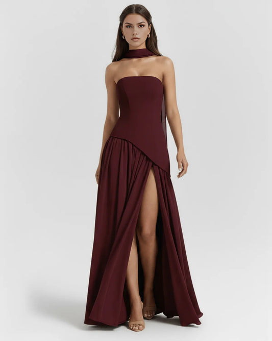 Vestido de Invitada de Boda Largo Elegante Moderno con Palabra de Honor