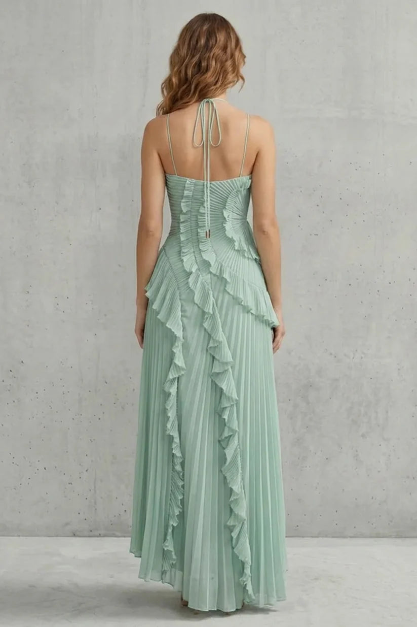 Vestido de Invitada de Boda Largo Elegante Moderno con Volantes