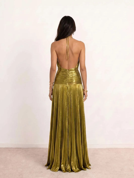 Vestido de Invitada de Boda Largo Elegante Sofisticado con Plisado