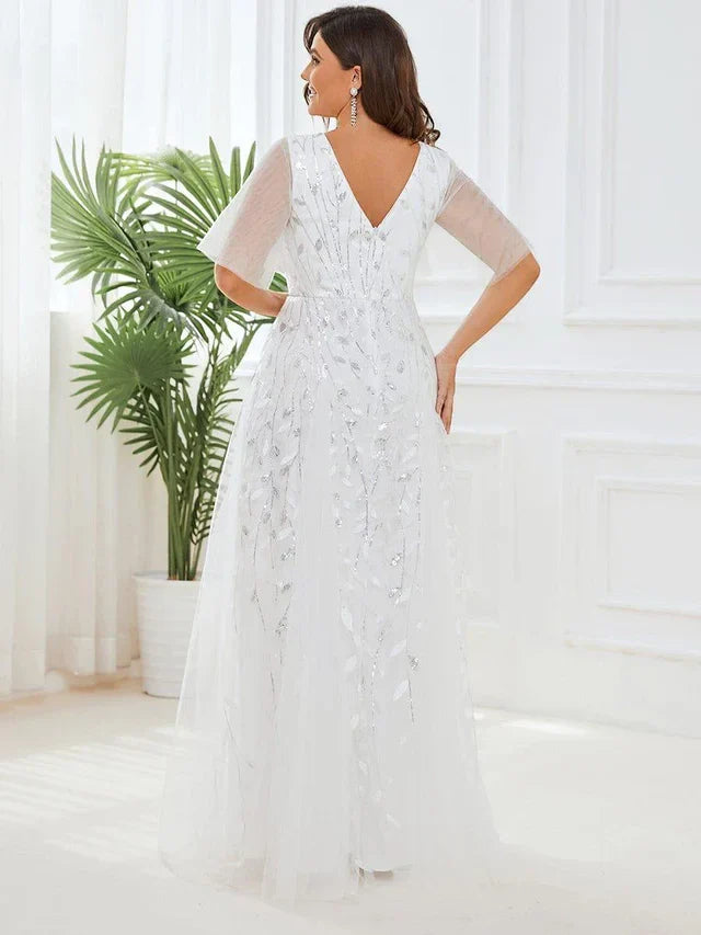 Vestido de Invitada de Boda Largo Elegante Tallas Grandes con Escote en V