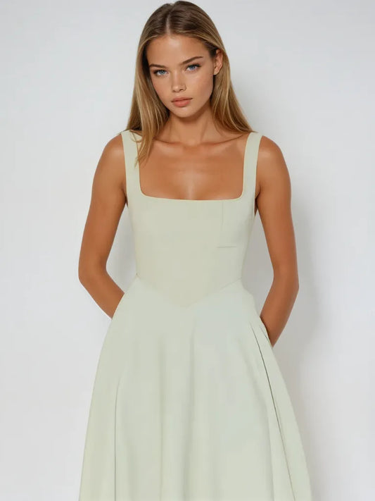 Vestido de Invitada de Boda Largo Elegante Verano con Cuello Cuadrado