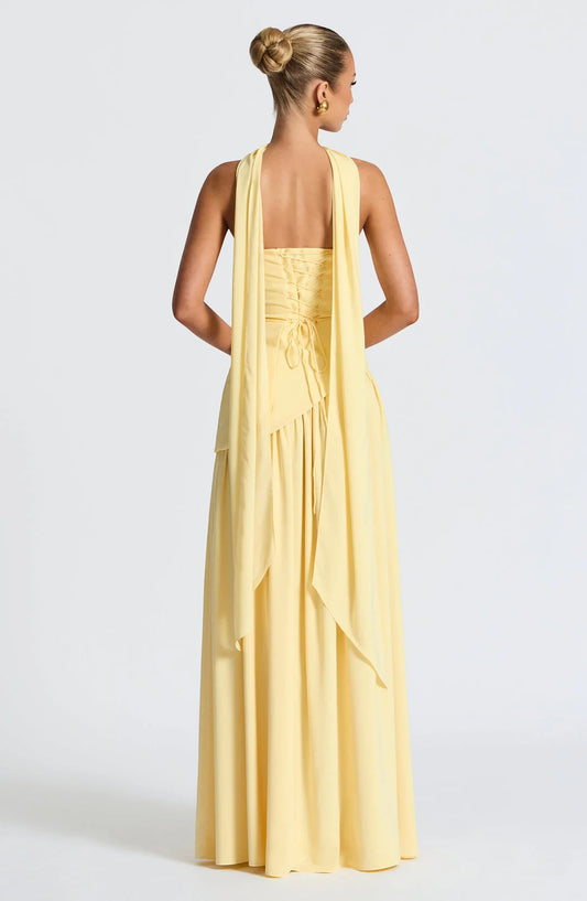 Vestido de Invitada de Boda Largo Elegante con Abertura y Bufanda a Juego