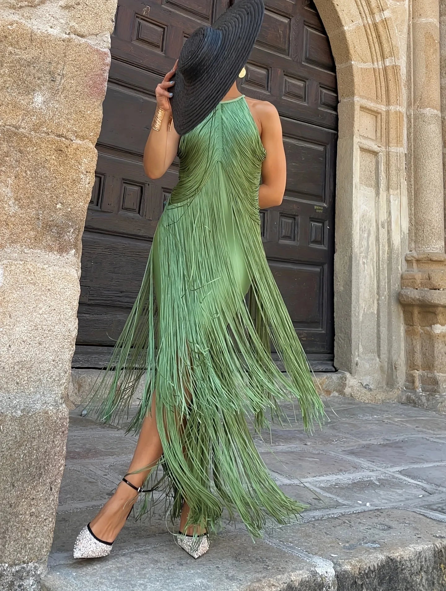 Vestido de Invitada de Boda Largo Elegante de Verano con Flecos