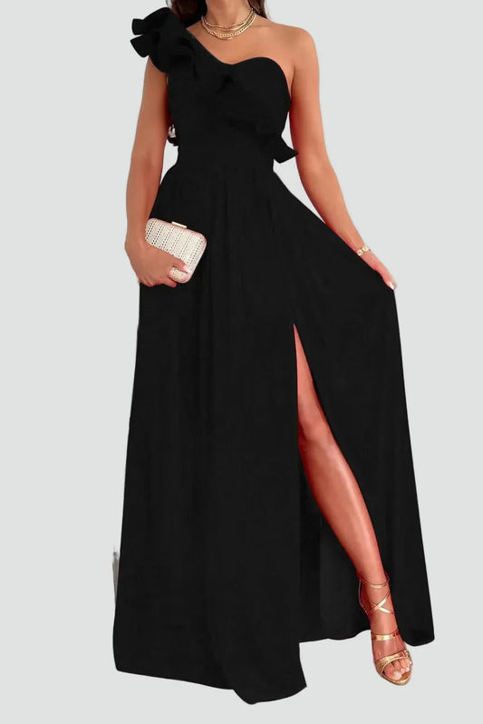 Vestido de Invitada de Boda Largo Fluido Elegante con Abertura