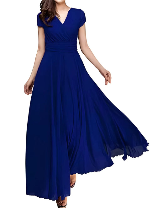Vestido de Invitada de Boda Largo Fluido Elegante con Escote en V