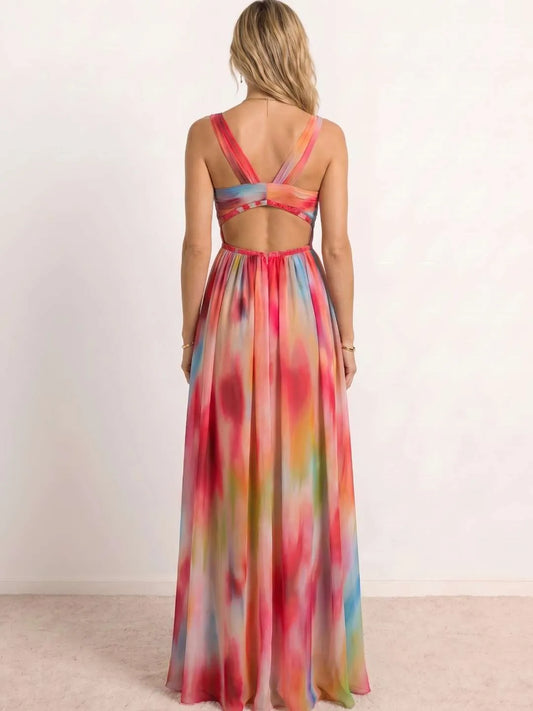 Vestido de Invitada de Boda Largo Fluido Estampado con Cut Out