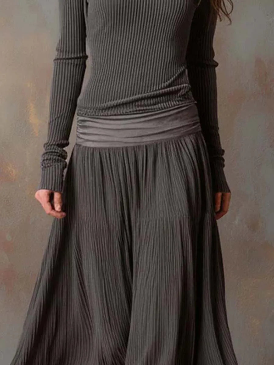 Vestido de Invitada de Boda Largo Vintage Elegante con Plisado
