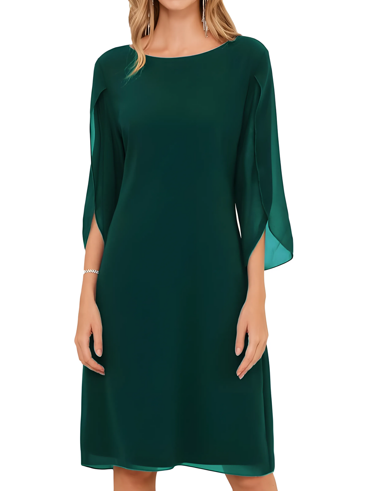 Vestido de Invitada de Boda Midi Casual Elegante con Manga Abierta