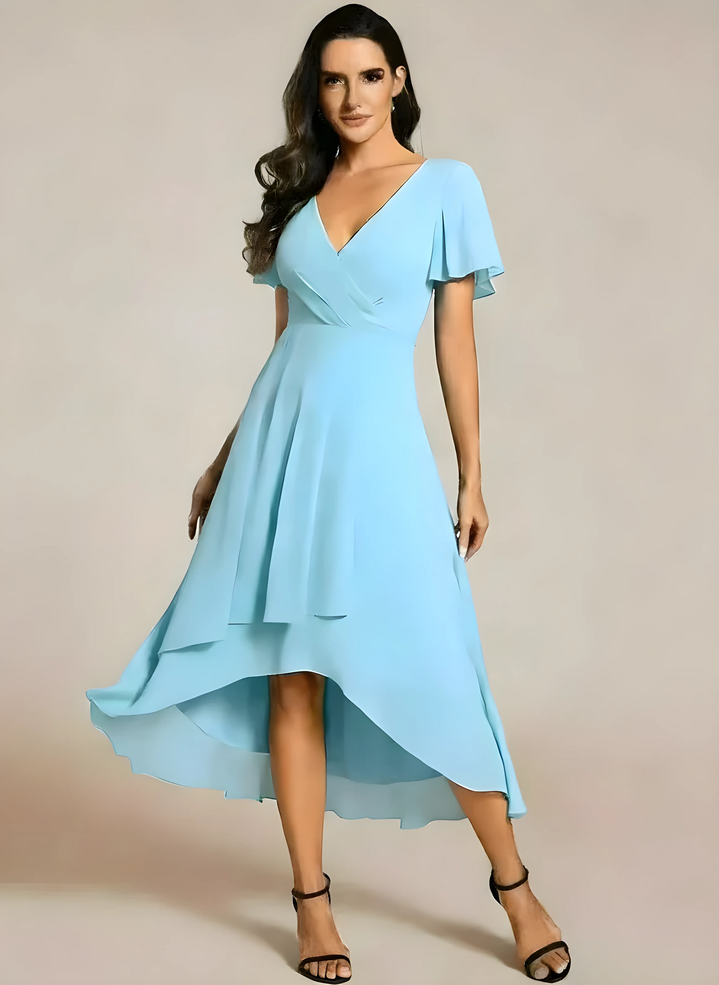 Vestido de Invitada de Boda Midi Elegante Casual con Escote en V