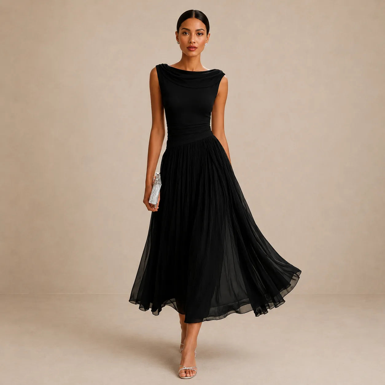 Vestido de Invitada de Boda Midi Elegante Casual con Fruncido