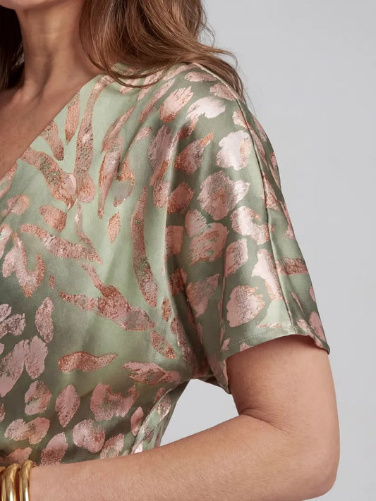 Vestido de Invitada de Boda Midi Elegante Estampado con Escote en V