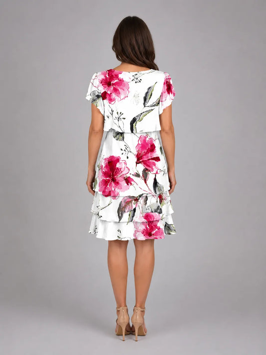Vestido de Invitada de Boda Midi Elegante Estampado con Volantes