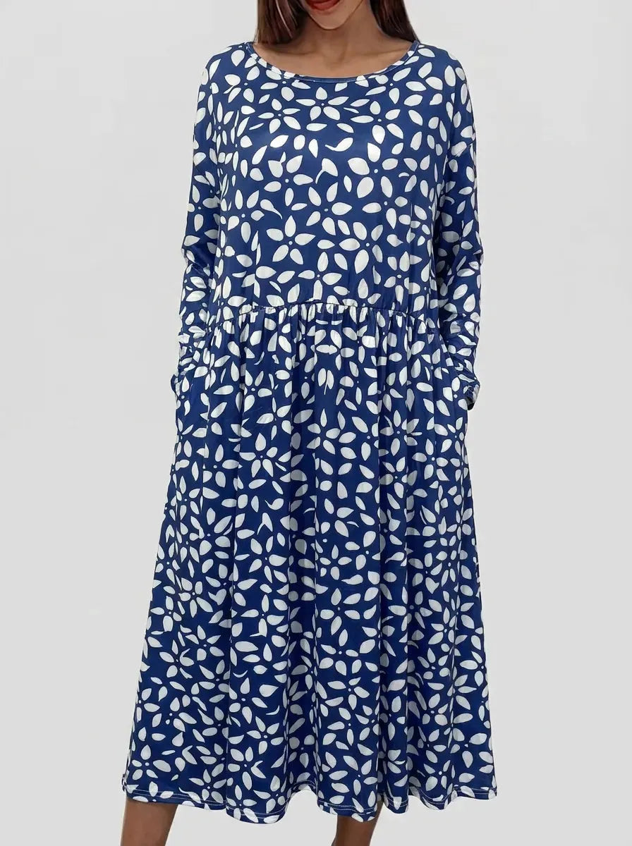 Vestido de Invitada de Boda Midi Elegante Floral con Manga Larga
