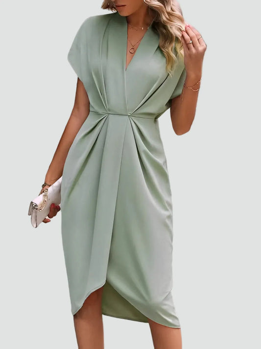 Vestido de Invitada de Boda Midi Elegante Fluido con Fruncido