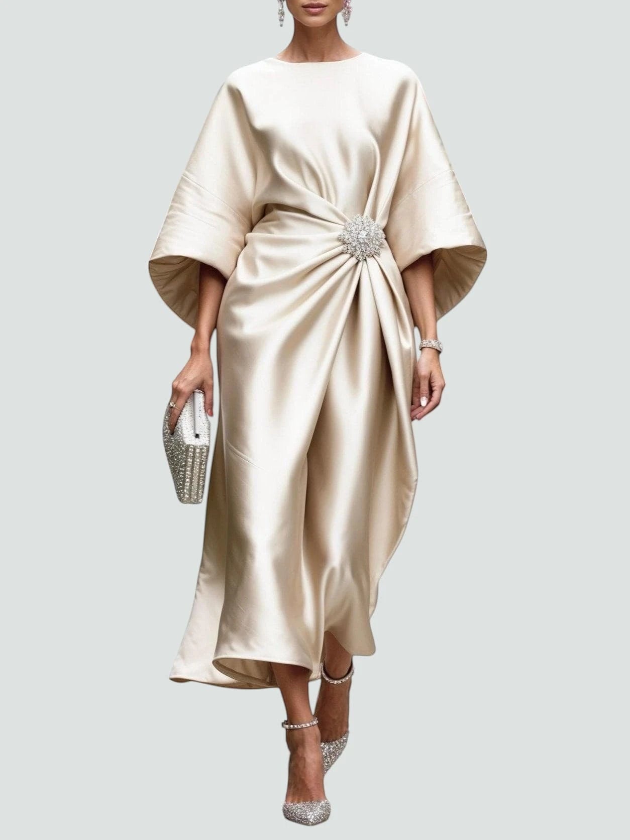 Vestido de Invitada de Boda Midi Elegante con Drapeado