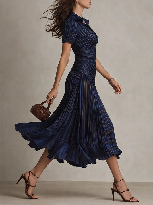 Vestido de Invitada de Boda Midi Elegante con Plisado