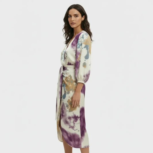 Vestido de Invitada de Boda Midi Estampado con Manga Abullonada