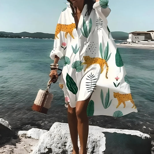 Vestido de Verano Corto Blanco Elegante con Manga Larga