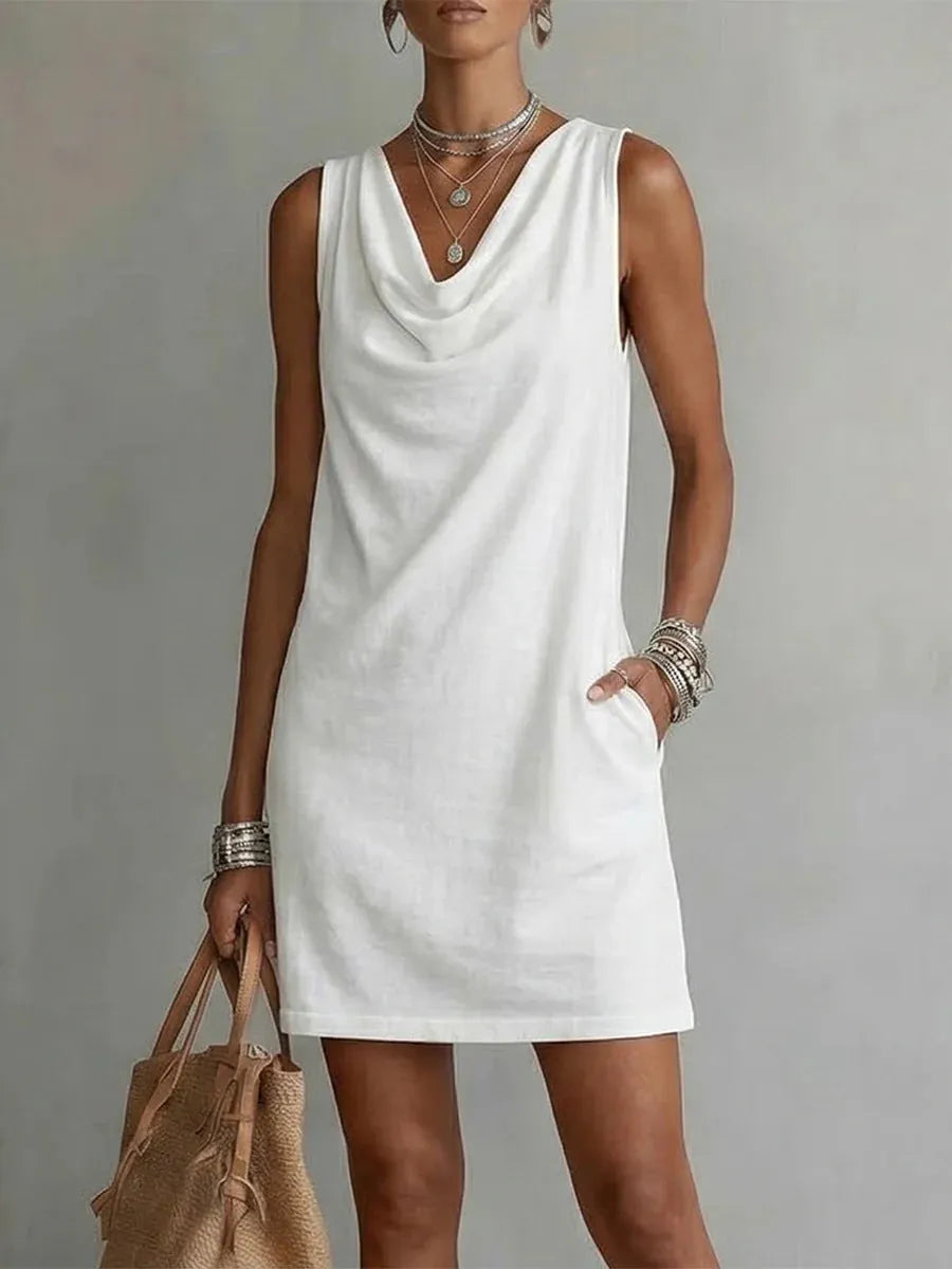 Vestido de Verano Corto Elegante Casual con Cuello Drapeado