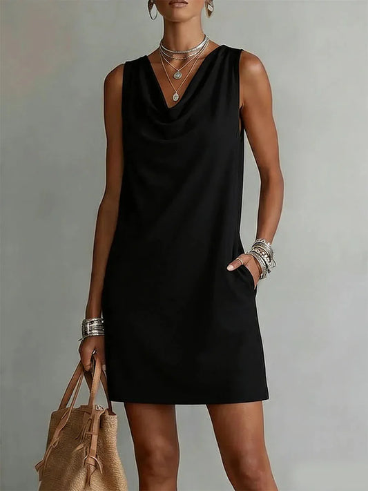 Vestido de Verano Corto Elegante Casual con Cuello Drapeado