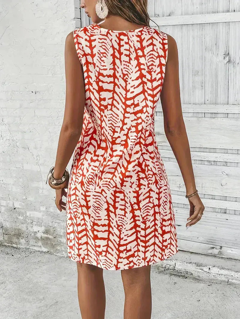 Vestido de Verano Corto Estampado Casual con Cuello Redondo