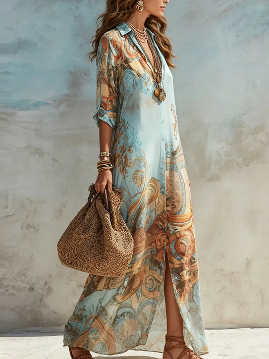 Vestido de Verano Largo Boho con Cuello Camisero