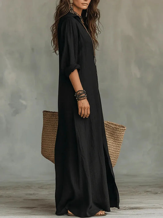 Vestido de Verano Largo Casual Elegante con Botones